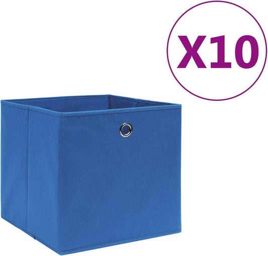  Coffre De Rangement, Coffre De Rangement Pour Coussins D'extérieur, Coffres De Rangement D'extérieur Imperméables, 10 Pièces, Tissu Non Tissé, 28 X 28 X 28 Cm, Bleu