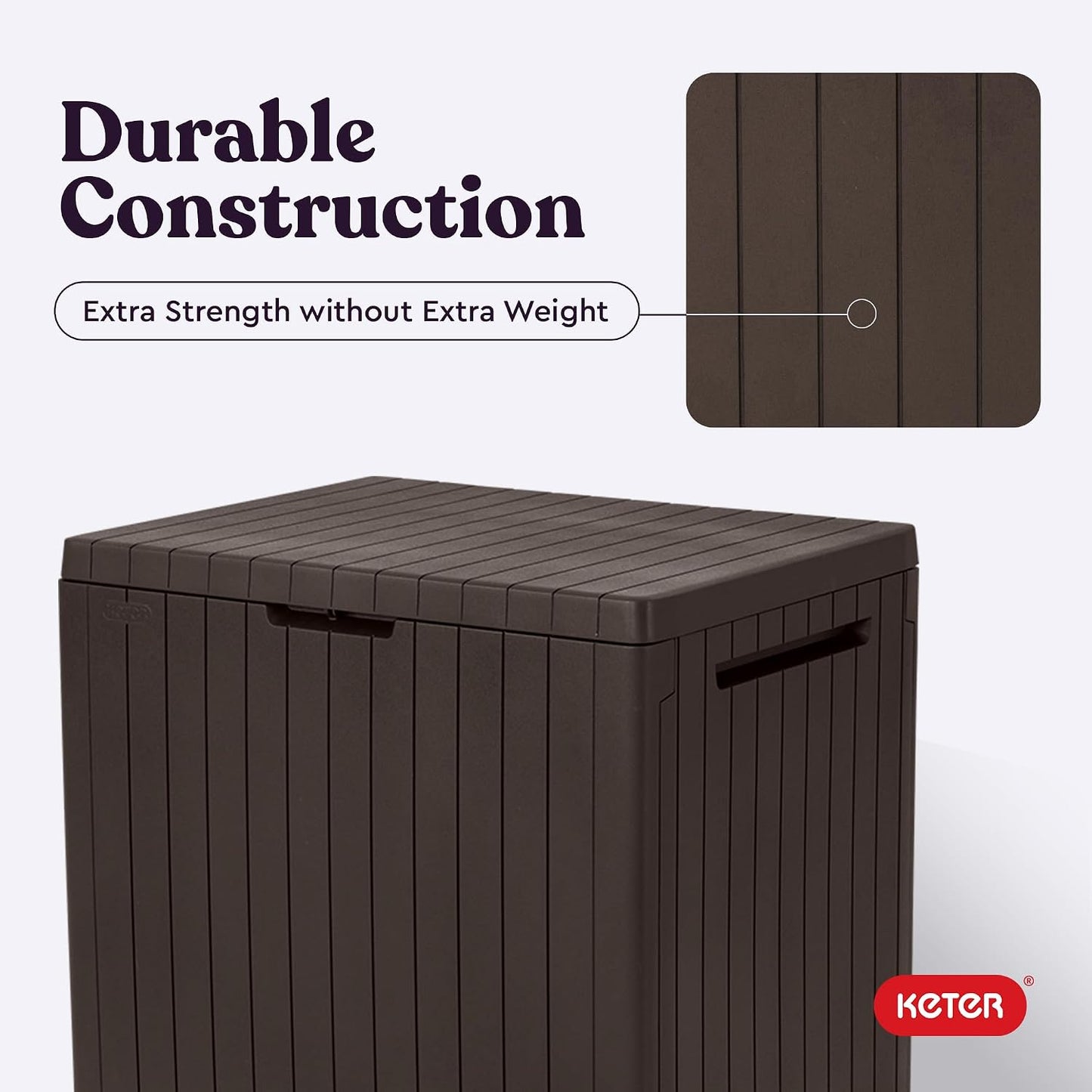  Keter City Boîte De Rangement En Résine Pour Meubles De Terrasse, Accessoires De Piscine Et Jouets D'extérieur Marron 30 Gallons