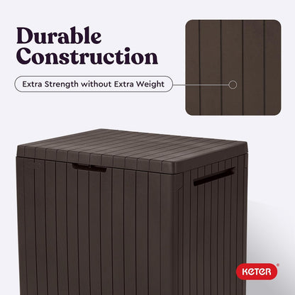  Keter City Boîte De Rangement En Résine Pour Meubles De Terrasse, Accessoires De Piscine Et Jouets D'extérieur Marron 30 Gallons