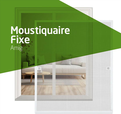  Amig - Moustiquaire Fixe Pour Fenêtre - 120 X 140 Cm - Cadre En Aluminium Blanc - Maille En Fibre De Verre Grise - Installation Avec Vis - Ventilation Avec Protection Contre Les Insectes - Mod. MF01