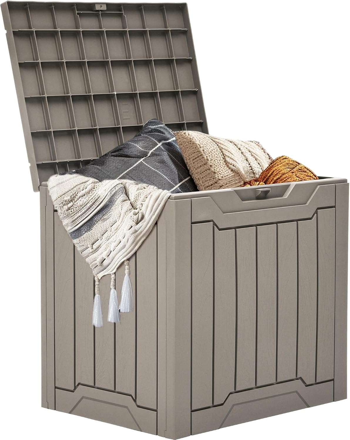  YITAHOME Boîte De Rangement D'extérieur En Résine De 100 Litres, Résistante à L'eau, Boîte De Rangement D'extérieur Pour Oreillers, Matériel De Jardin, Verrouillable En Toute Sécurité, Marron Clair