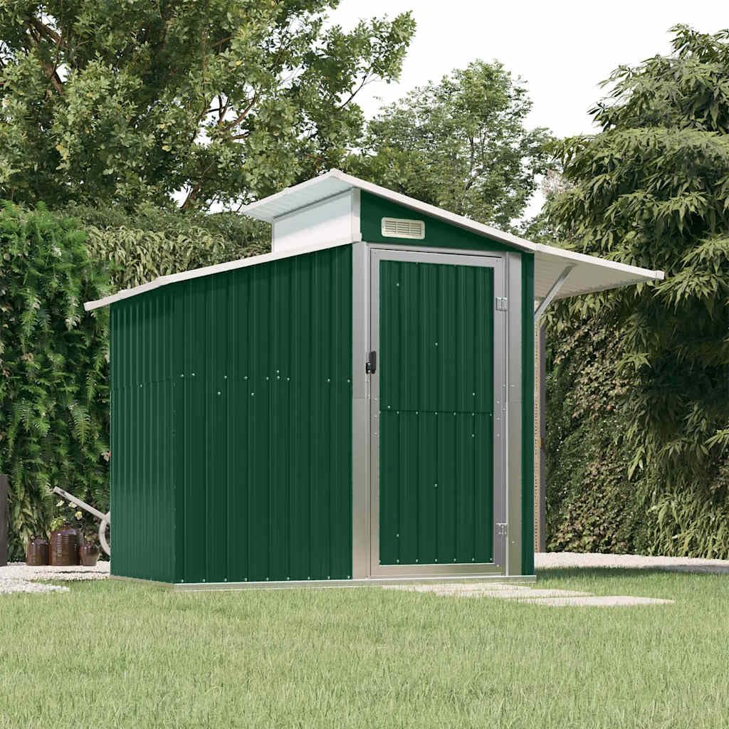  Abri De Jardin Vert En Métal Galvanisé 270x130x208,5 Cm Avec Porte, Aération Et Panneau PC, Rangement Spacieux Pour Outils, Tondeuse, Vélo, Mobilier Extérieur Et Matériel De Jardin