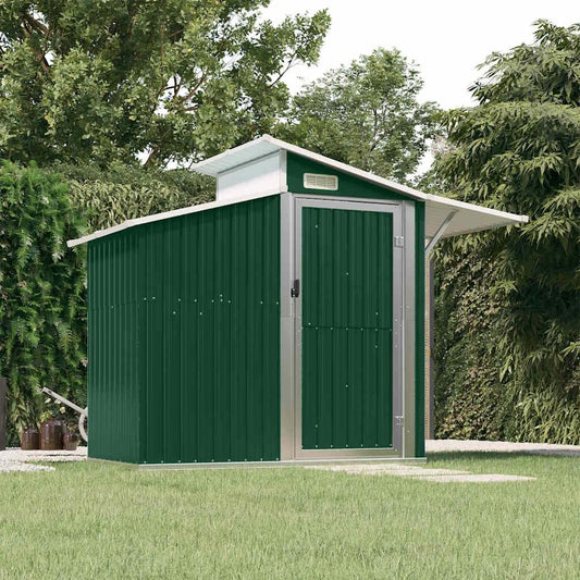  Abri De Jardin Vert En Métal Galvanisé 270x130x208,5 Cm Avec Porte, Aération Et Panneau PC, Rangement Spacieux Pour Outils, Tondeuse, Vélo, Mobilier Extérieur Et Matériel De Jardin