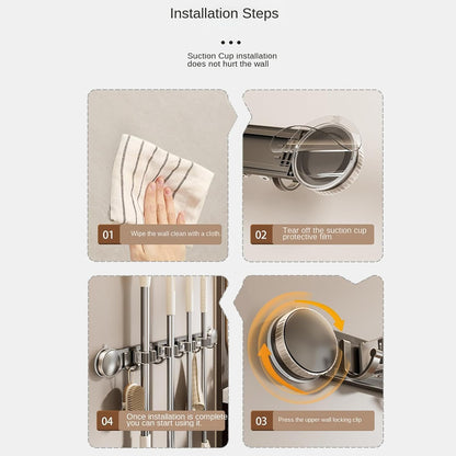  Générique Support Serpillère Mural | Supports À Ventouse Antirouille Haute Résistance,Organisateur D'Outils De Nettoyage Domestique,Maison Dortoir Bureau Chambre Salon Salle De Bain