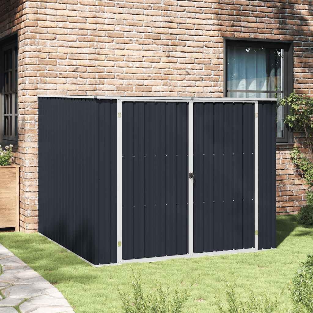  Abri De Jardin Anthracite 195x198x159 Cm En Acier Galvanisé, Abri De Rangement Extérieur Avec Portes à Double Ouverture Et Toit En Pente Pour évacuation De L'eau De Pluie