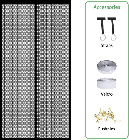  Mosquito Net Window 192 X 192 Cm Anti-Mosquito Door Curtain Automatic Closure Magnetic Seal For Balcony, Basement, Terrace Doors, Black