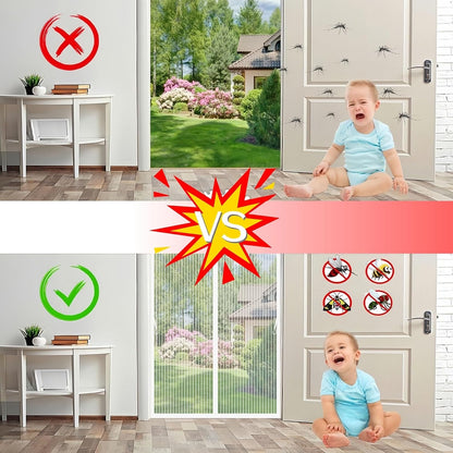  Mosquito Net Window Curtain 73 X 113 Cm (W X H) Anti-Mosquito Automatic Closing No Drilling Fine Mesh Made To Measure For Balcony Doors, Cellar Doors, White