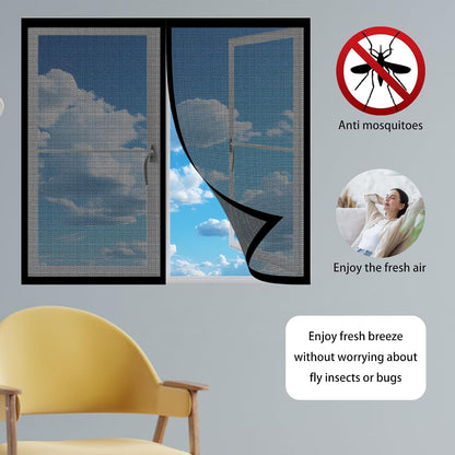  Magnetic Door Or Window Mosquito Net 86 X 113 Cm Self-Adhesive Mesh Curtain With Automatic Closing No Drilling For Corridors Windows Patio, Black