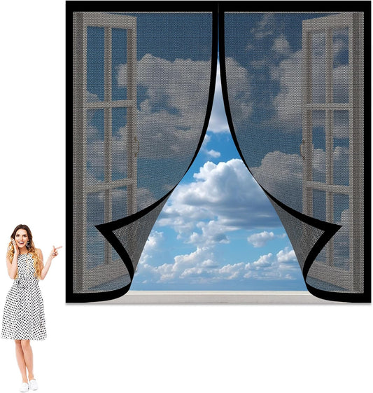  Mosquito Net Window 81 X 133 Cm No Drilling Automatic Closure Easy To Install Automatic Closing For All Types Of Windows, Black
