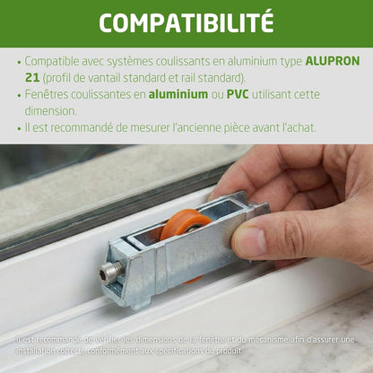  Amig - Roulement Pour Fenêtre Coulissante | Lot De 2 Unités | Taille 70 X 16 Mm | Boîtier Métallique Réglable | Roulement à Billes | Conçu Pour Les Fenêtres Coulissantes | Acier Zingué