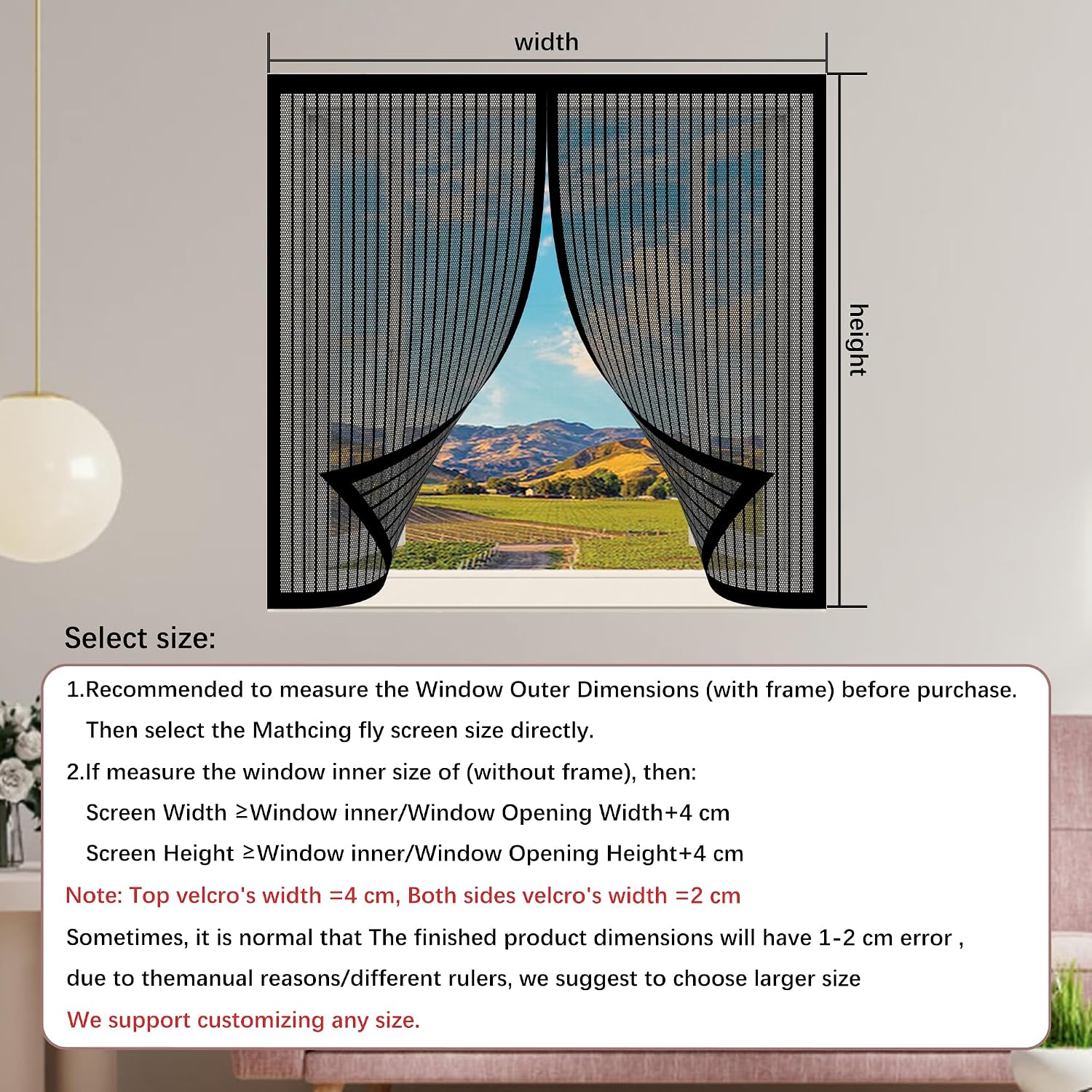  Diy Adjustable Magnetic Mosquito Net 113 X 117 Cm Insect Screen Window With Adhesive Strip Easy To Install No Drilling For Window Types, Black