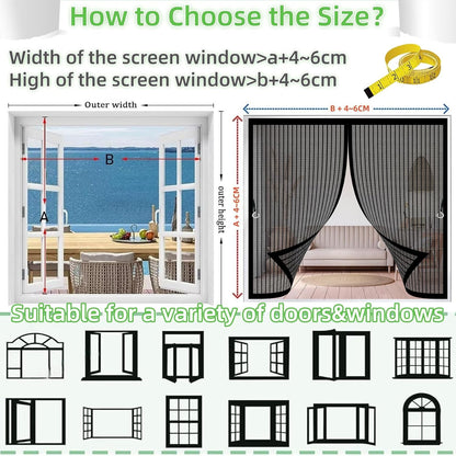  Magnetic Window Mosquito Net 133 X 84 Cm Anti-Mosquito Automatic Closing No Drilling Fine Mesh Anti-Mosquito Curtain For Doors, Various Sizes, Black