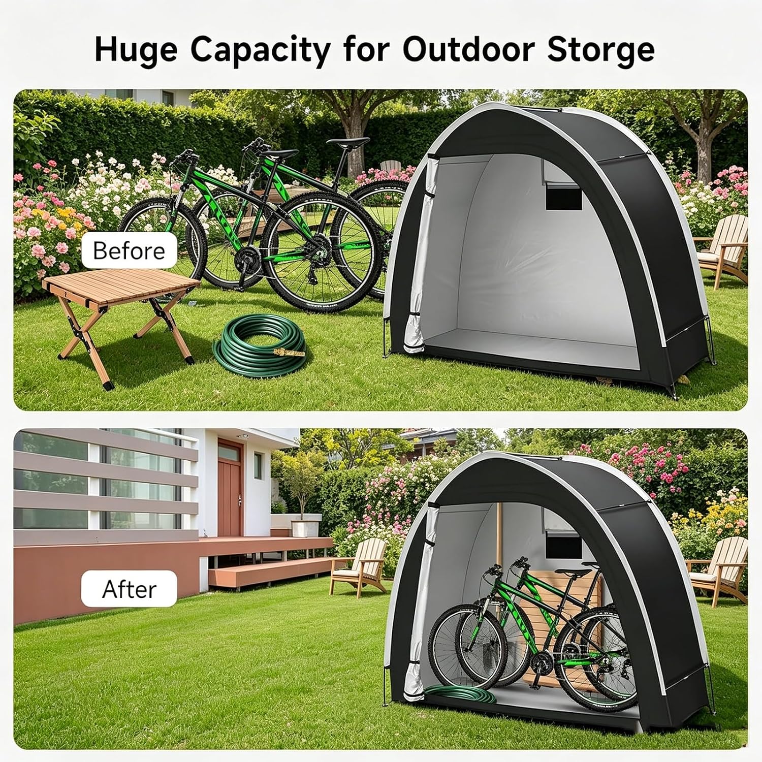  Tente De Rangement Extérieur Imperméable, Abri Pour Vélos Et Motos Avec Fermeture Éclair Métal & Fenêtre D'Aération, Protection Tout Temps Pour Outils De Jardin(Brown)