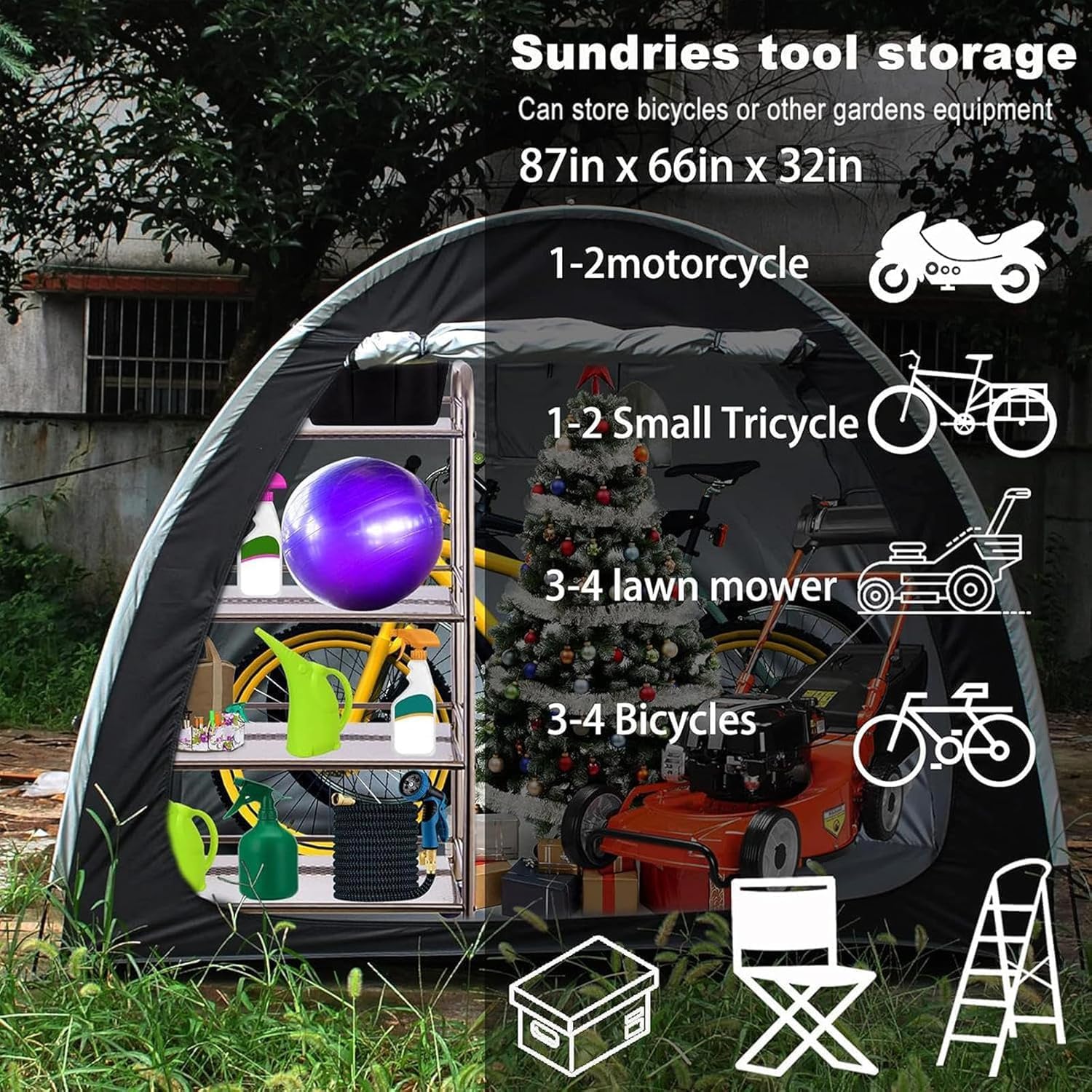 GENERIC Abri à Vélos, Tente De Rangement Extérieur Pour 2 à 5 Vélos, Rangement Emboîtable, Abri Imperméable Pour Motos, Protection Violette Résistante Pour Tous Les Temps