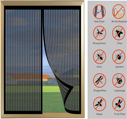  Mosquito Net Window Without Drilling 69 X 105 Cm Powerful Magnets Automatic Magnetic Mosquito Net Door For Corridors Patio, Black