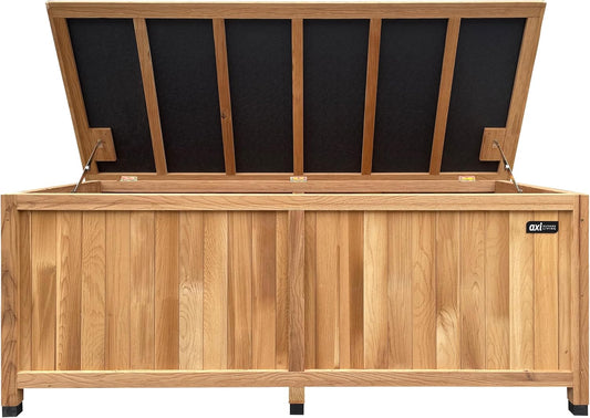  AXI Milo Coffre De Jardin En Bois Brun - 160 X 70 X 120 Cm | Coffre De Rangement Sous Un Abri Ou à L’intérieur Avec Fond Et Serrure | Meuble Exterieur Rangement Outils De Jardinage/Coussins