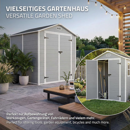  ECD Germany Abri De Jardin Avec Plancher En Résine PP 5m³ Gris Clair, Toit Double Pente, Fenêtre, Porte Double, Ventilation, Cabane De Rangement Extérieur 151x182x220 Cm, Résistant Aux Intempéries