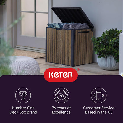  Keter Signature Everwood – Boîte De Rangement D'extérieur En Résine Et Table D'appoint Pour Meubles De Terrasse Pour Accessoires De Piscine Et De Jardin, Noyer