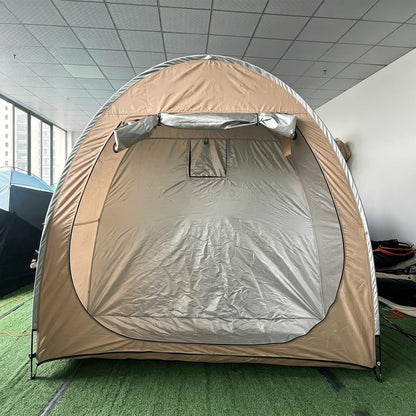  Tente De Rangement Extérieur Imperméable, Abri Pour Vélos Et Motos Avec Fermeture Éclair Métal & Fenêtre D'Aération, Protection Tout Temps Pour Outils De Jardin(Brown)