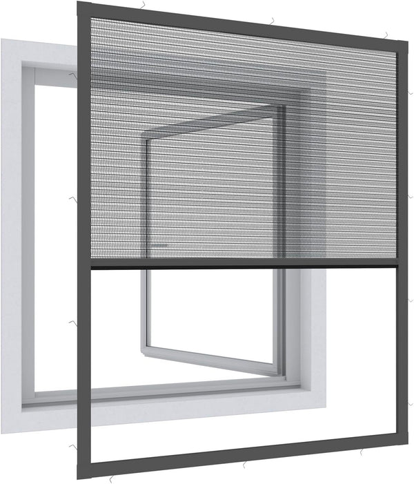  Windhager Ultra-Flat Premium Pleated Window Mosquito Net Charcoal Grey 130 X 150 Cm