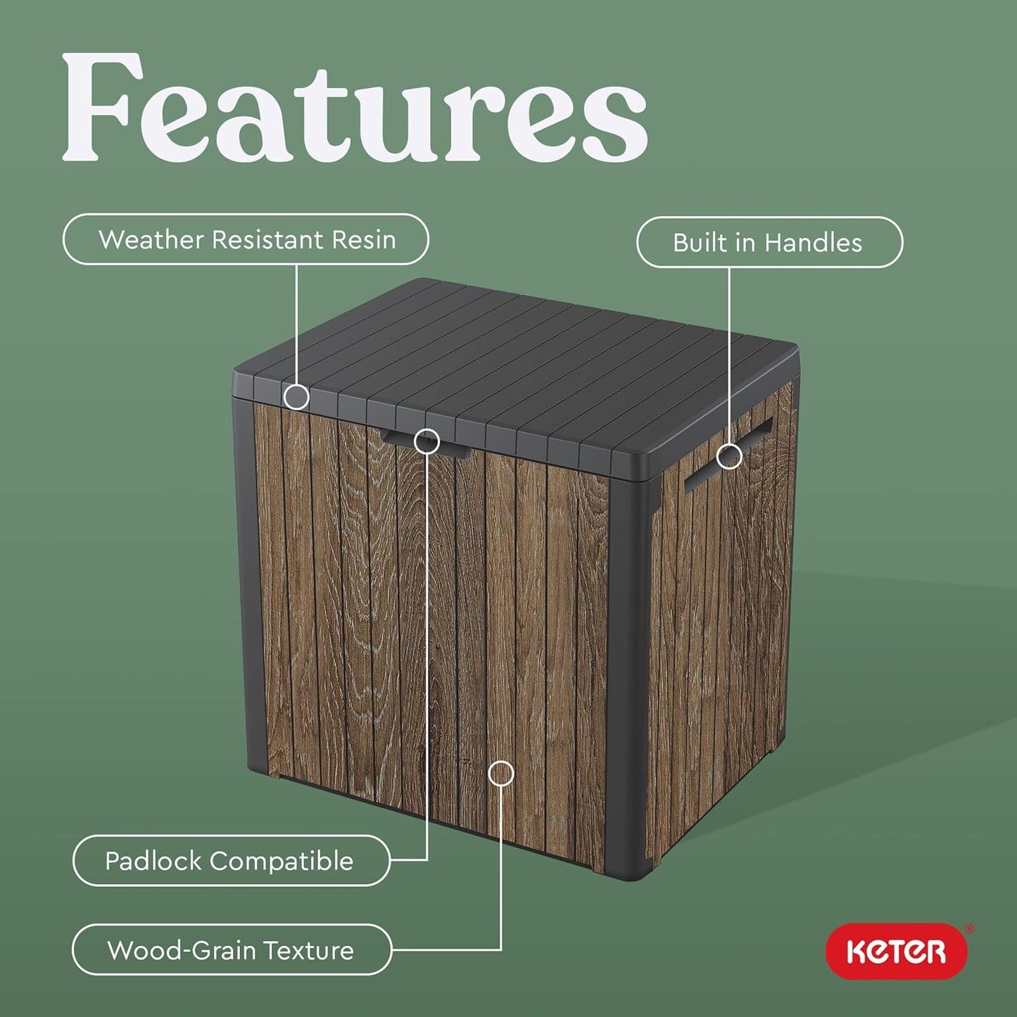  Keter Signature Everwood – Boîte De Rangement D'extérieur En Résine Et Table D'appoint Pour Meubles De Terrasse Pour Accessoires De Piscine Et De Jardin, Noyer