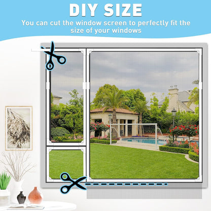  Adjustable Window Screen Replacement Magnetic Window Screen - Grey Fiberglass Mesh - No Drilling - Easy To Cut - For Sliding, Swing, Hanging On Top - Fits