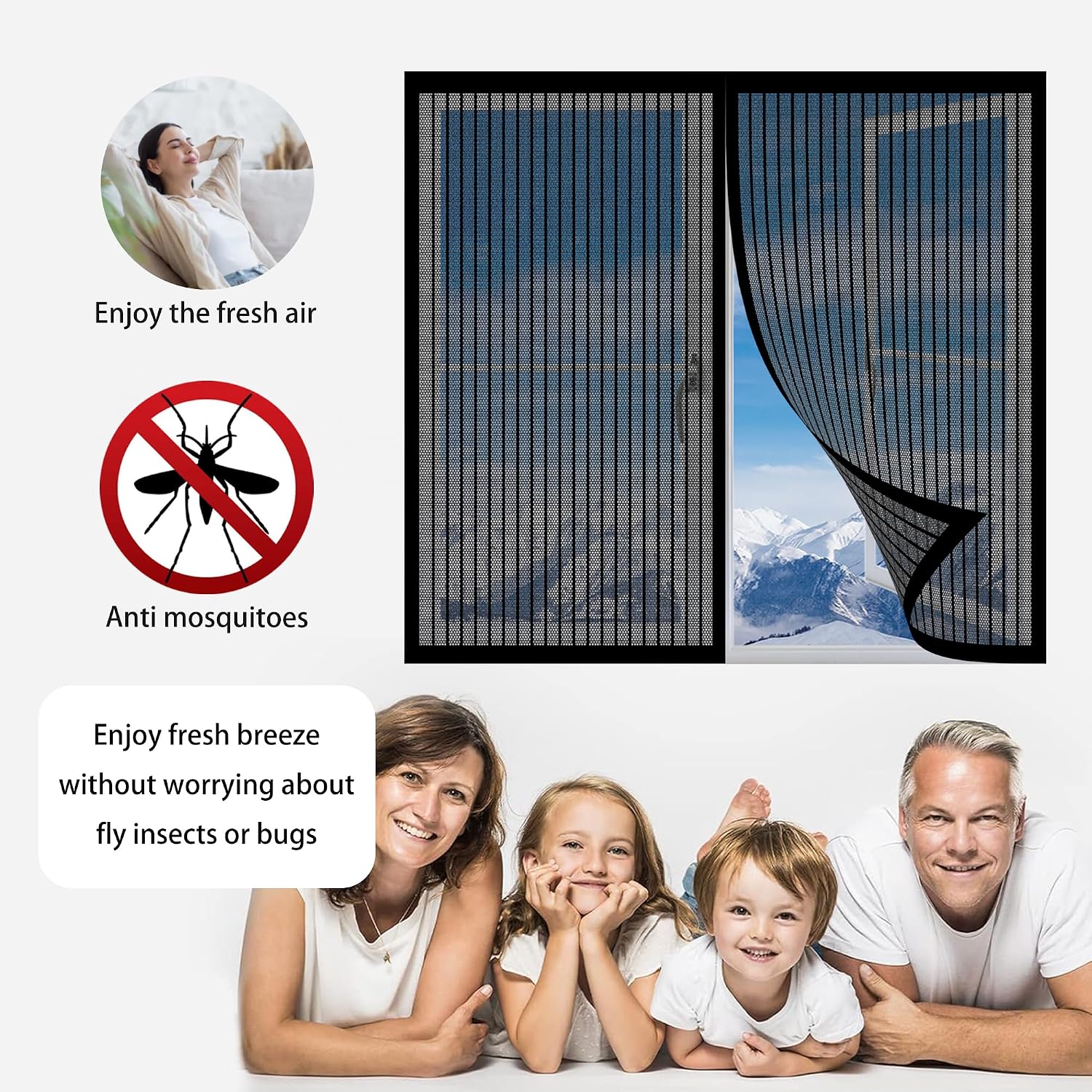  Magnetic Mosquito Net For Doors And Windows, 117 X 121 Cm, Magnetic Mosquito Net For Windows And Patio, White