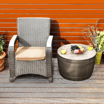  YITAHOME Coffre De Rangement Ronde De 127L, Boîte De Rangement Extérieure Pour Coussin De Table De Patio, Accessoires De Piscine, Résine Imperméable Et Montage Facile Léger, Marron Clair
