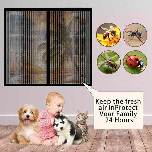 Window Mosquito Net 127 X 139 Cm Magnetic Automatic Closing No Drilling For Home Windows, White