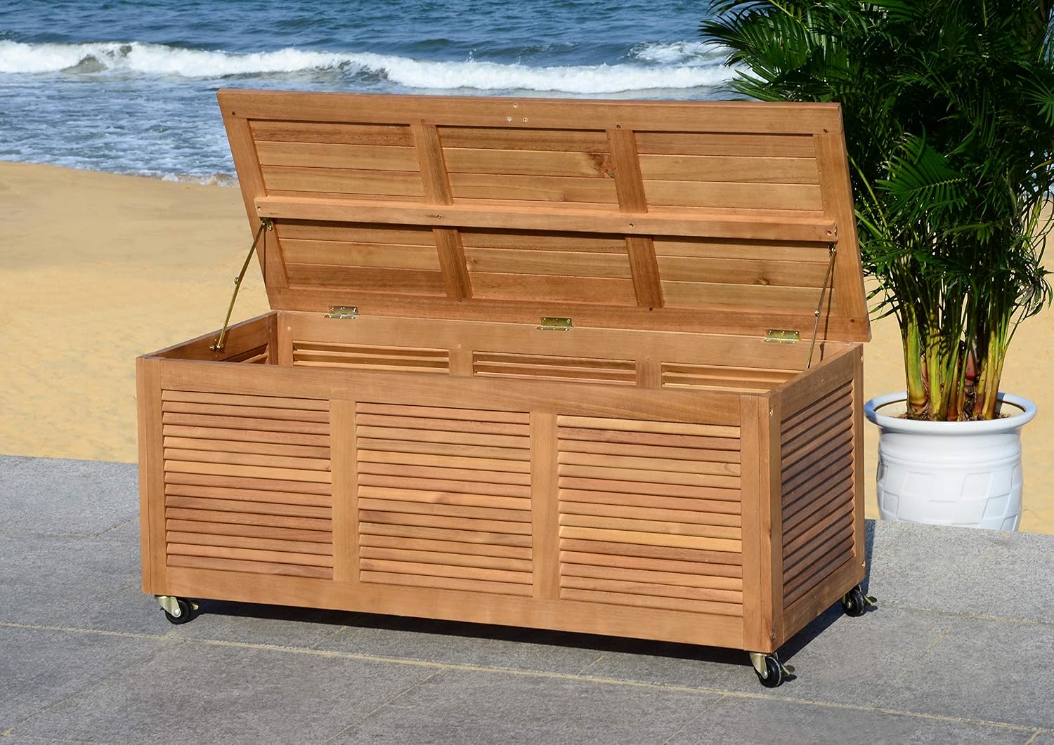  Safavieh Boîte De Rangement En Bois Pour L'extérieur - Neutre - 71 X 45 X 95 Cm