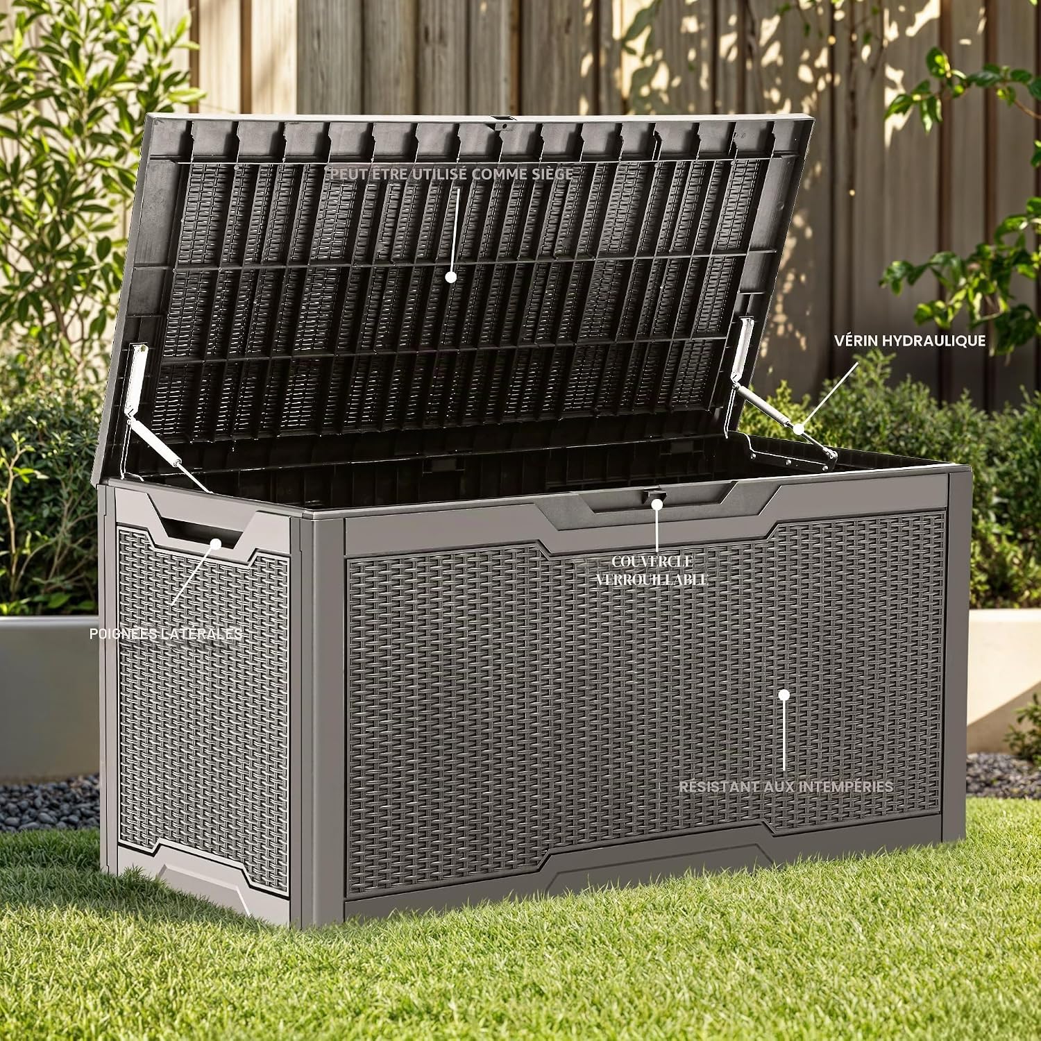  YITAHOME Boîte De Rangement En Résine De 370 Litres, Résistante Aux Intempéries, Verrouillable Pour Intérieur Et Extérieur Pour Fournitures Et Articles Essentiels, Taupe