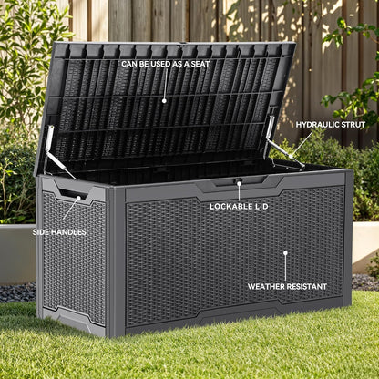  YITAHOME Grande Boîte De Rangement D'extérieur En Résine Résistante à L'eau, Conteneur De Rangement Verrouillable Pour Intérieur Et Extérieur, Pour Terrasse, Jardin, Coussins, Outils, équipement (gris