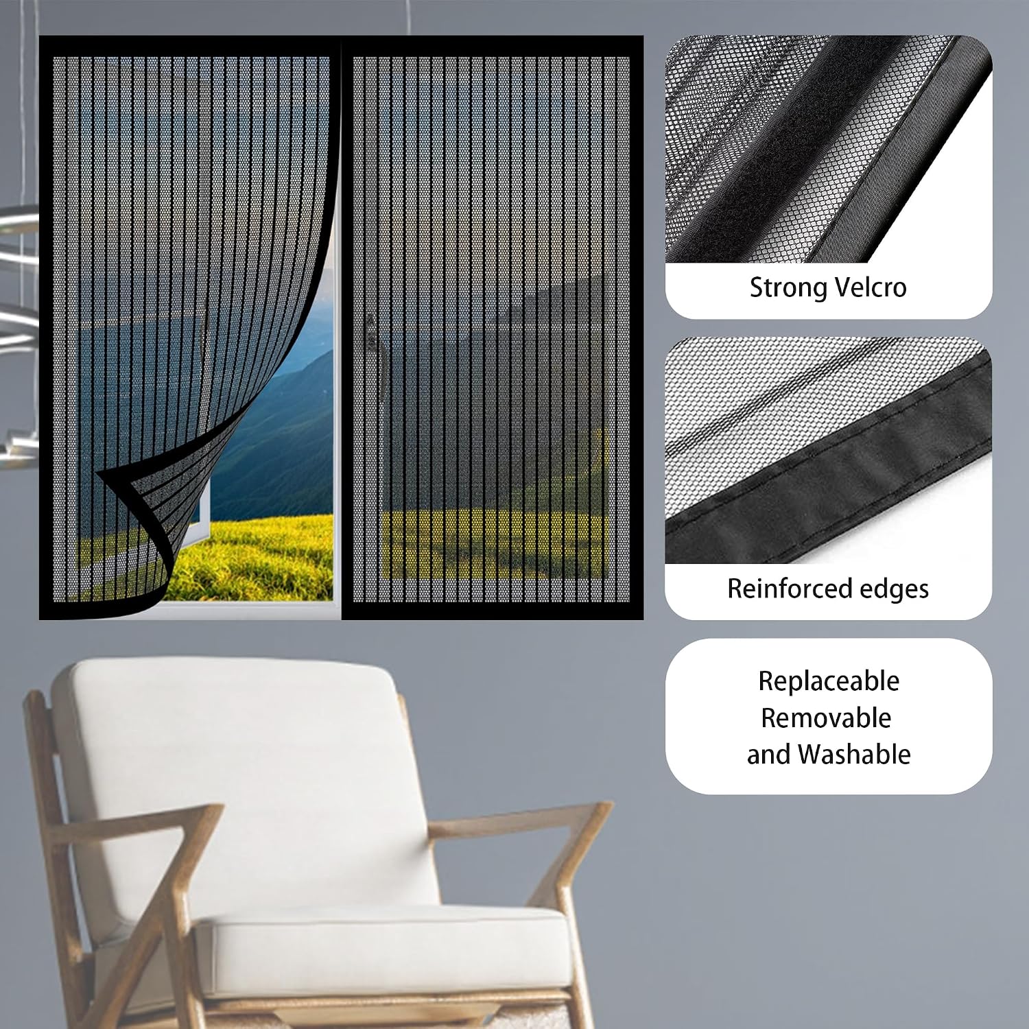  Magnetic Insect Screen Door Window Curtain 138 X 167 Cm Easy Installation For Living Room Window Black